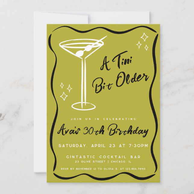 Invitation Olive Whimsical Tini Bit Martini Anniversaire (Devant)