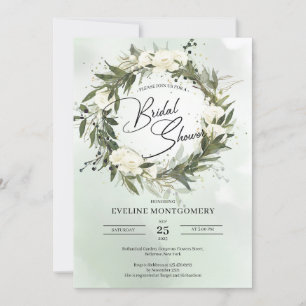Invitation Olive wreath forest green feuilles blancs roses bo