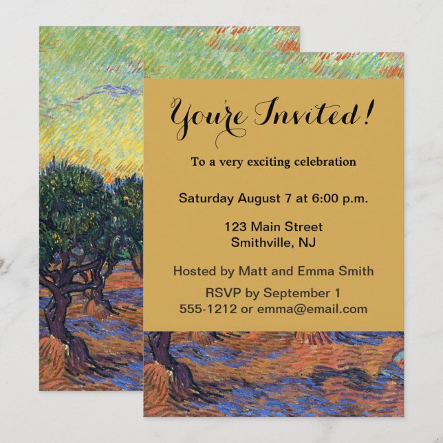 Invitation Oliveraie de Vincent Van Gogh Impressionnisme Art (Devant / Derrière)
