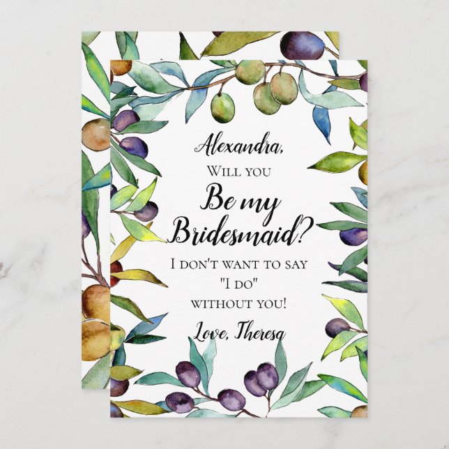 Invitation Olives savoureuses Aquarelle toscane Be My Bridesm (Devant / Derrière)