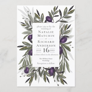 Invitation Olives toscanes Aquarelle Wreath Botanique