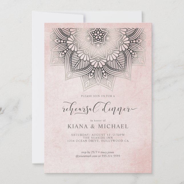 Invitation Olivia Bosek Mandala Dentelle Rose Poussiéreuse ID (Devant)