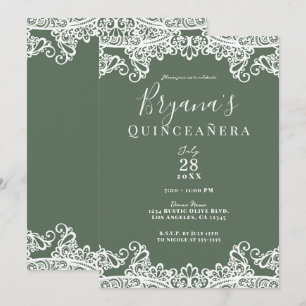 Invitation Olivier Rustique & Dentelle Blanche Élégante Quinc