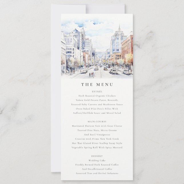 Invitation Omaha Nebraska Watercolor Landscape Wedding  Menu (Devant)