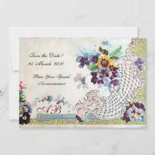 Invitation OMANTICA Fleurs Bleu Rose Blanc Monogramme de Mari