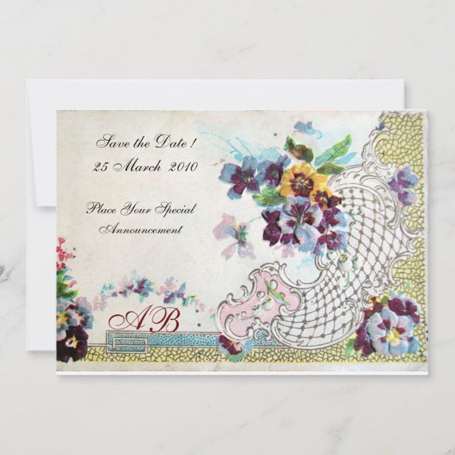 Invitation OMANTICA Floral Bleu Rose Blanc Mariage Monogramme (Devant)