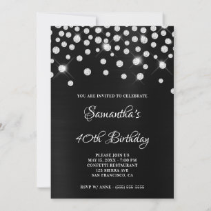 Invitation Ombre à huile de satin noir Confetti en diamant