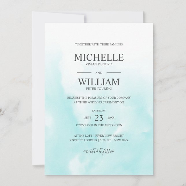 Invitation Ombre Azure Water Plain Mariage élégant (Devant)