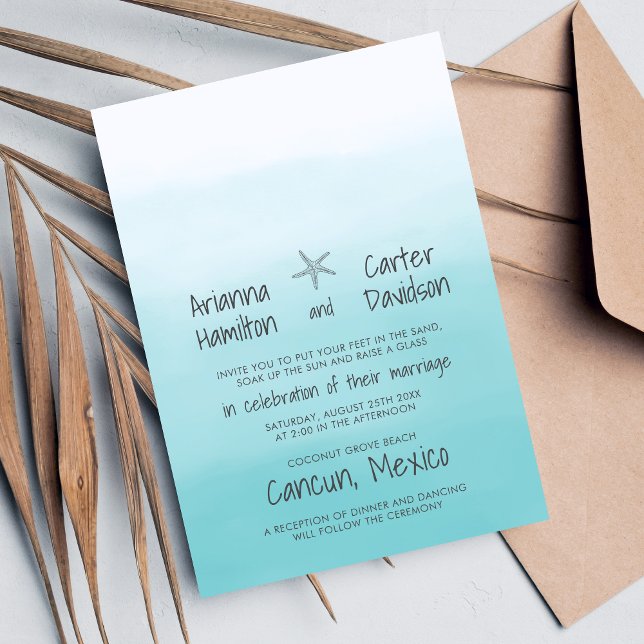 Invitation Ombre Beach Destination Ocean Starfish Mariage (Créateur téléchargé)