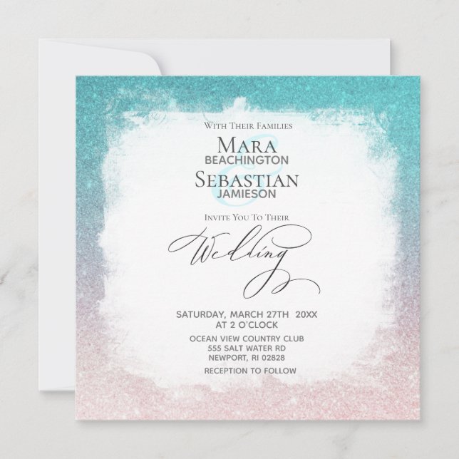 Invitation *~ Ombre Beach Parties scintillant Mariage AR4 ten (Devant)