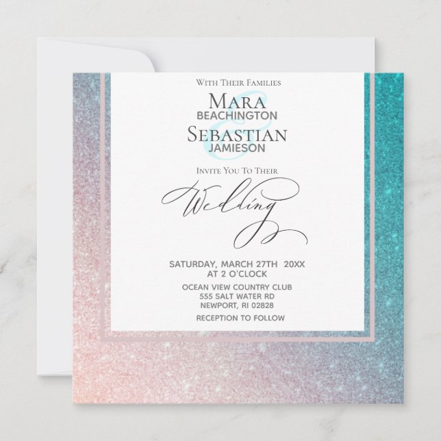 Invitation ~* Ombre Beach Parties scintillant Mariage élégant (Devant)