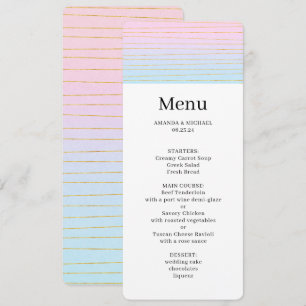 Invitation Ombre bleu rose avec minces lignes or Menu Mariage