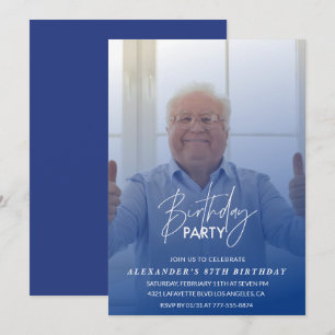 Invitation Ombre Bleue Élégante Photo Hommes Fête d'anniversa