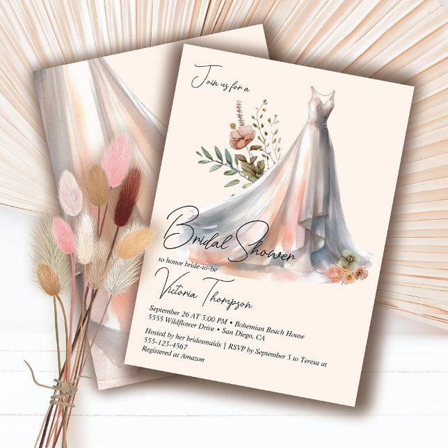 Invitation Ombre Boho Mariage robe Fête des mariées fleurie (Créateur téléchargé)