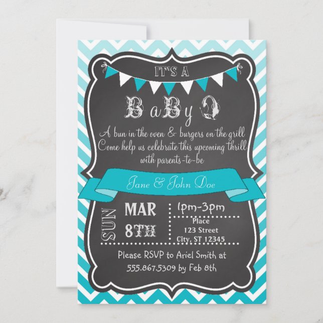 Invitation Ombre Chevron Chalkboard BabyQ (Devant)
