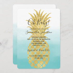 Invitation Ombre d'aquarelle de Glam Gold Pineappa Aqua