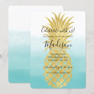 Invitation Ombre d'aquarelle de Glam Gold Pineappa Aqua