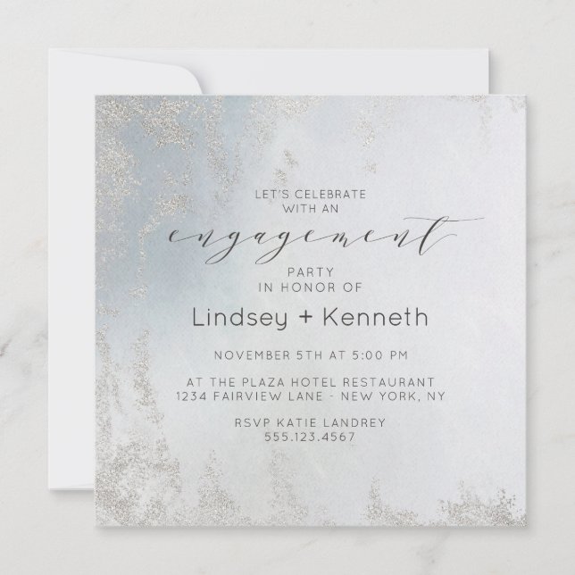 Invitation Ombre Dusty Blue Frosted Carré Engagement Party (Devant)