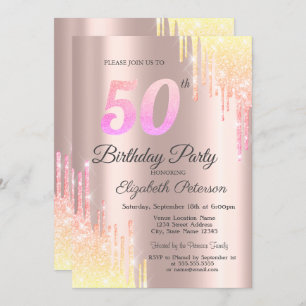 Invitation Ombre Glitter Drips Rose Gold 50th Birthday Party