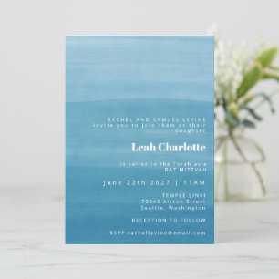 Invitation Ombre Gradient Dip Dye Ocean Blue Bat Bar Mitzvah