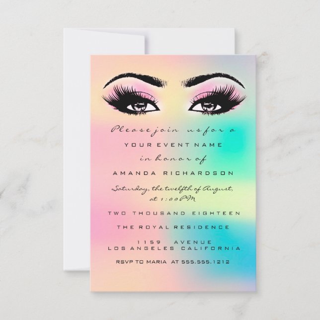 Invitation Ombre Holographique Pastel Bridal Sweet 16e Eyelas (Devant)