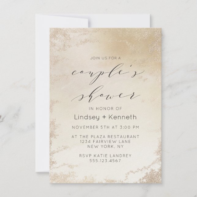Invitation Ombre Jaune Or Frosted Foil Chic Wedding shower (Devant)
