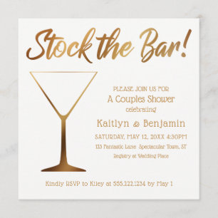 Invitation Ombre or & Couples blancs Stock la douche Bar