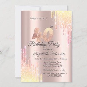Invitation Ombre Parties scintillant Drips Rose Gold 40th Bir