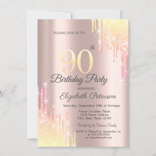 Invitation Ombre Parties scintillant Drips Rose Gold 90e fête