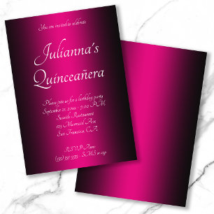 Invitation Ombre Quinceañera noir et rose chaud élégant