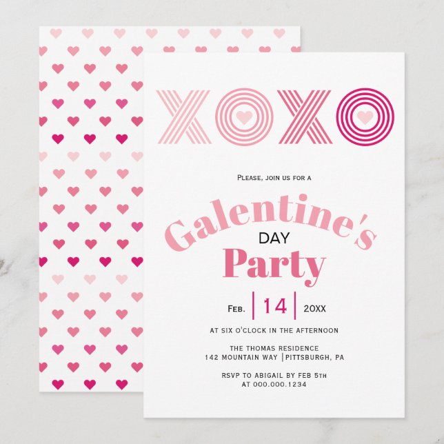 Invitation Ombre rose HOHO coeur la fête de la fête des Galen (Devant / Derrière)