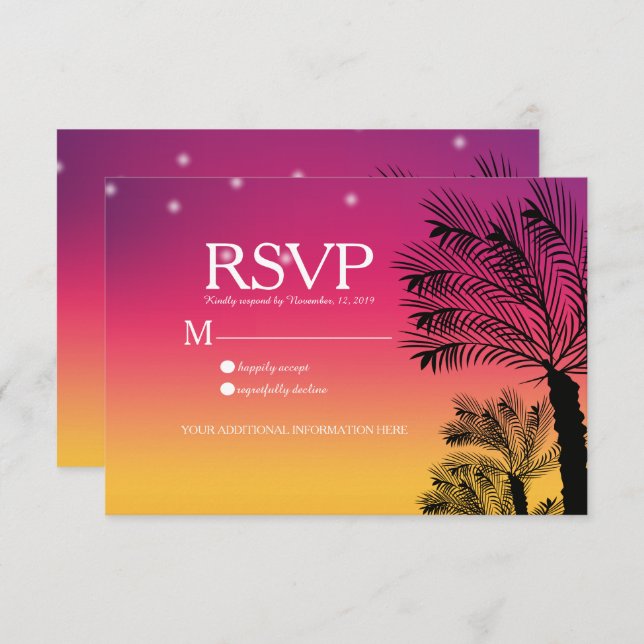 Invitation Ombre Sunset Beach Tropical Palm Trees Mariage (Devant / Derrière)
