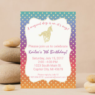 Invitation Ombre Unicorn Parties scintillant Anniversaire Fêt
