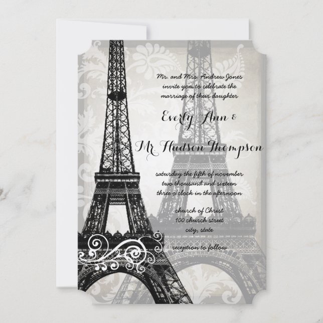 Invitation Ombres romantiques de la tour Eiffel Mariage damas (Devant)