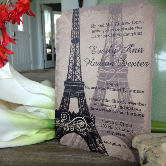 Invitation Ombres romantiques de la tour Eiffel Mariage damas (Créateur téléchargé)