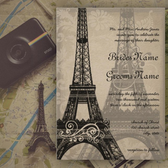 Invitation Ombres romantiques de la tour Eiffel Mariage damas (Créateur téléchargé)