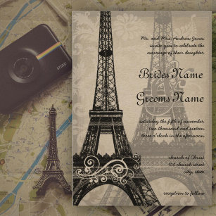 Invitation Ombres romantiques de la tour Eiffel Mariage damas