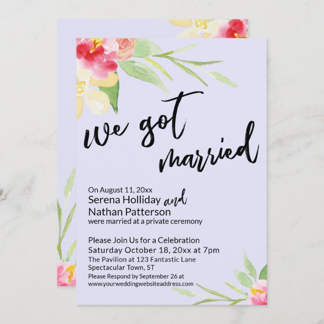 Invitation On a des fleurs d'aquarelle mariées sur la lavande (Devant / Derrière)