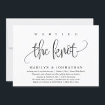 Invitation On A Fait Le Knot, Mariage Elopement Dinner Party<br><div class="desc">Marquez le début de votre éternité avec élégance en utilisant notre carte d'invitation à la célébration de l'élévation mariage contemporaine à thème noir et blanc, "Nous avons attaché le noeud". Parfait pour les couples qui souhaitent profiter de leur joyeux événement, cette invitation exhale le raffinement avec un soupçon de jeu,...</div>