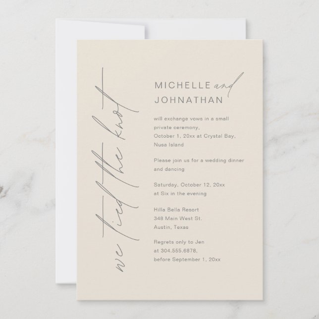 Invitation On A Fait Le Knot, Mariage Elopement Dinner Party (Devant)
