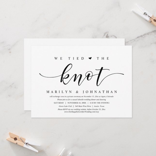 Invitation On A Fait Le Knot, Mariage Elopement Dinner Party (Devant/Arrière en situation)
