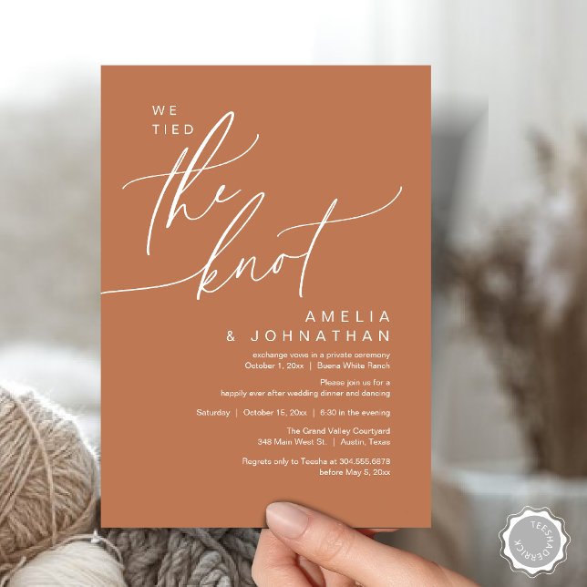 Invitation On a noué le noeud, Romantic Mariage Dinner Party (We tied the knot, Romantic Wedding Dinner Lunch Brunch Party Reception Invites Card PDF Copper Brown)