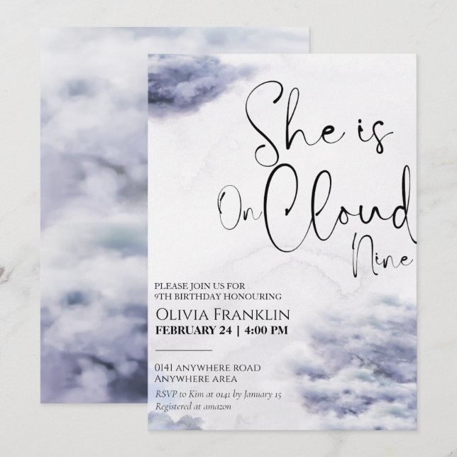 Invitation on cloud nine birthday  (Devant / Derrière)