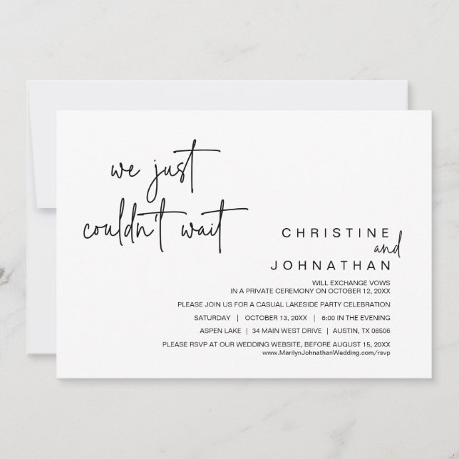 Invitation On ne pouvait pas attendre, Mariage Elopement Part (Devant)