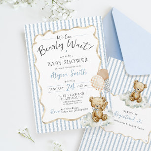 Invitation On Peut Attendre Aquarelle Ours Baby shower Garçon