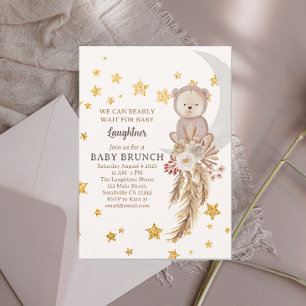 Invitation On peut attendre avant Boho Bear Moon Baby Brunch