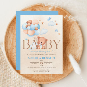 Invitation On peut attendre avant Boho Blue Beige Baby shower