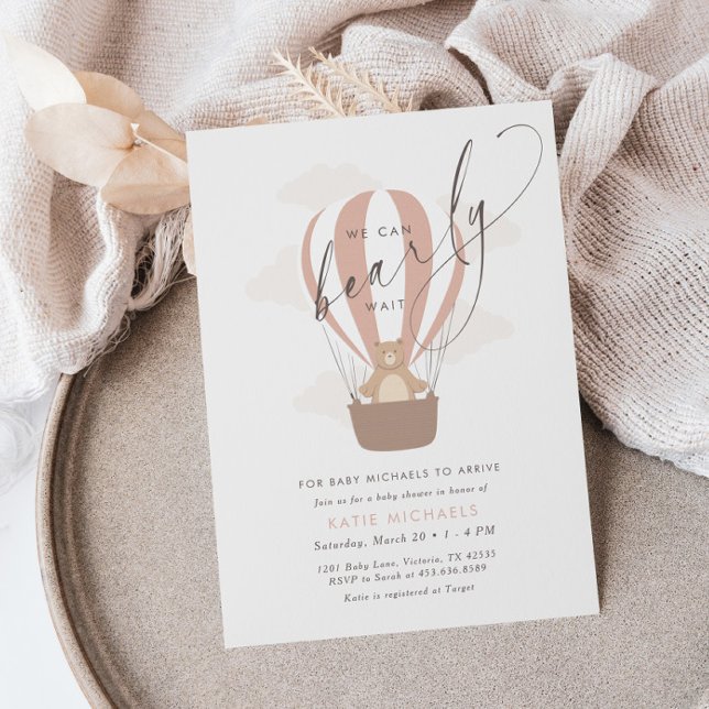 Invitation On Peut Attendre | Baby Girl Pink Air Balloon (Créateur téléchargé)