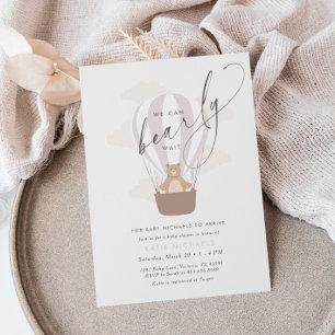 Invitation On Peut Attendre   Baby Girl Purple Air Balloon