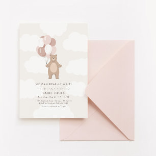 Invitation On Peut Attendre Baby shower de ballon d'ours ro